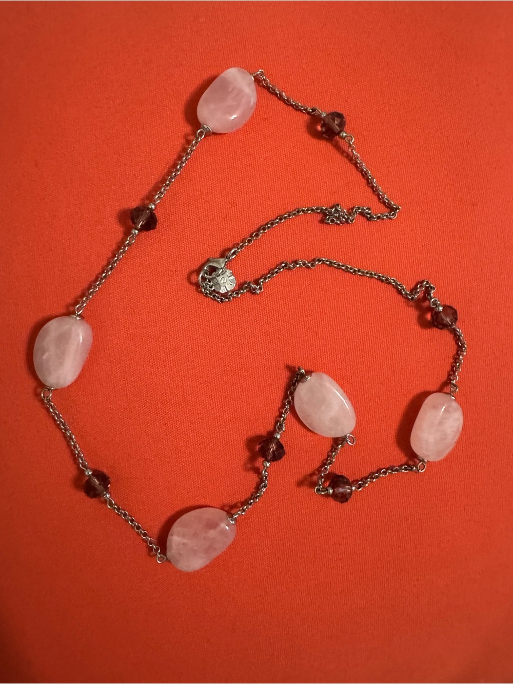 Rose Quartz Beaded Necklace with Garnet Accent Beads